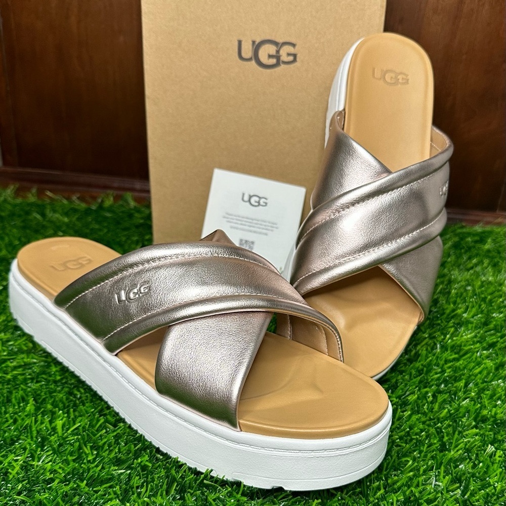 UGG Shoes Ugg Rose Gold Cross Slides Size 9